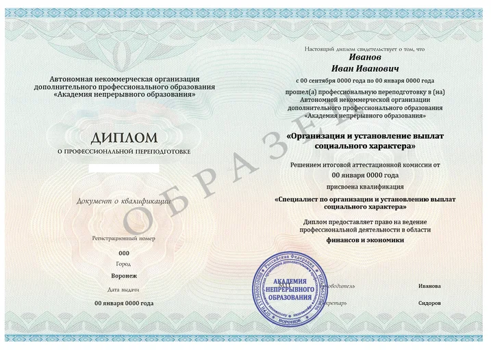 Специалист по организации и установлению выплат социального характера