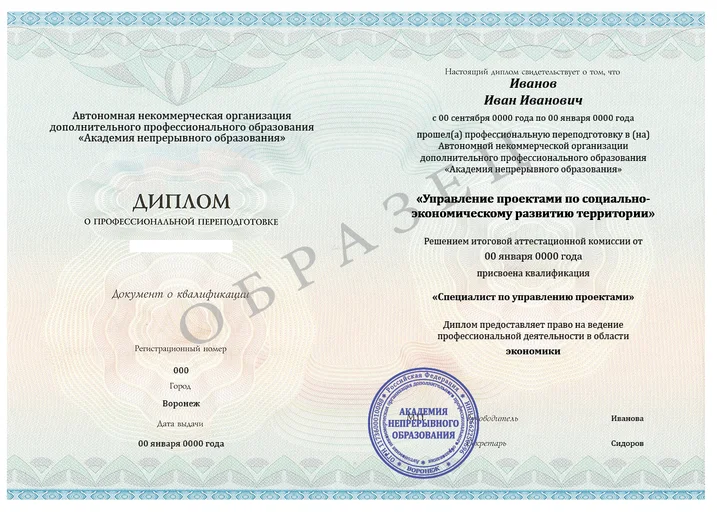 Управление проектами по социально-экономическому развитию территории