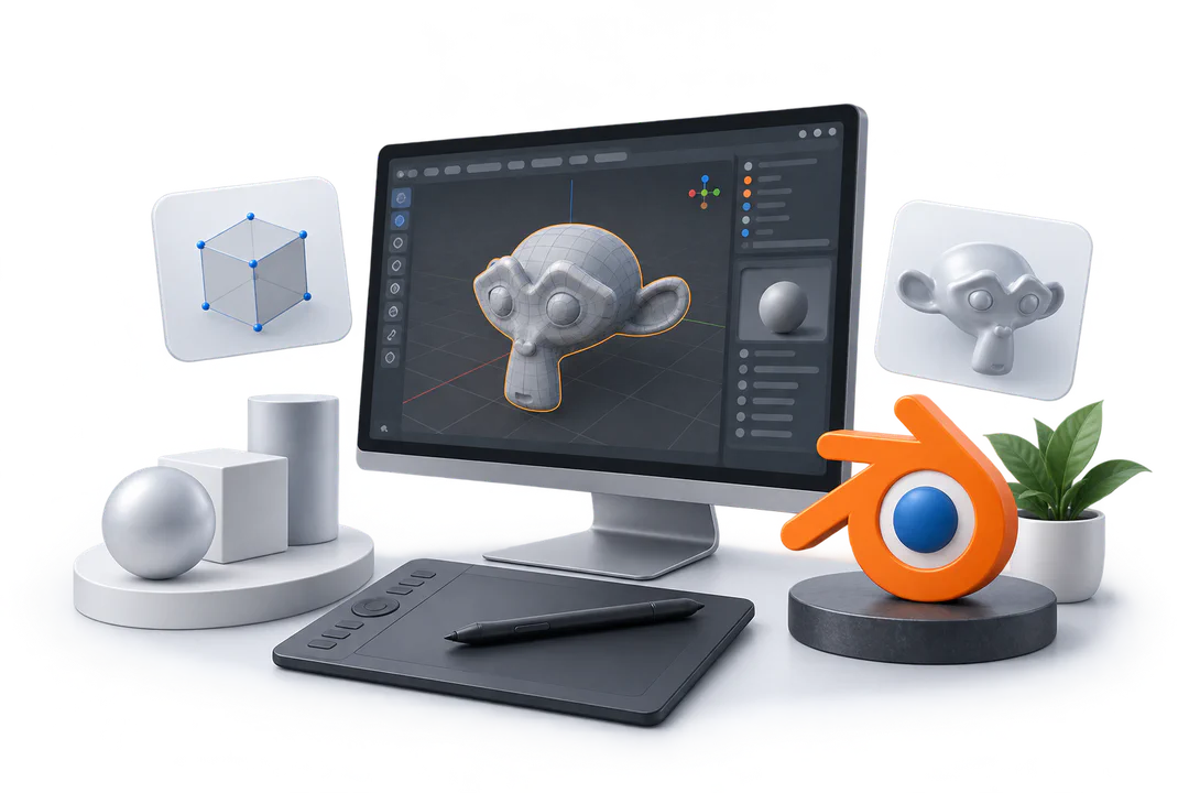 Иллюстрация обучения по теме «Blender 3D»
