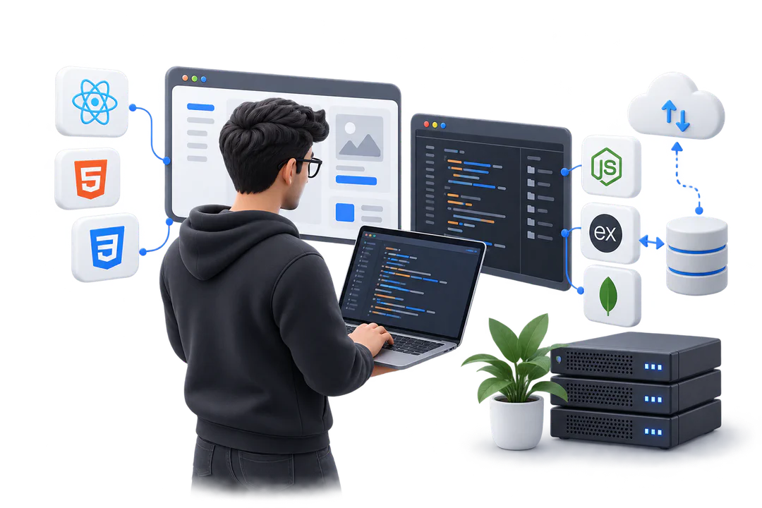 Иллюстрация обучения по теме «Full Stack разработка»