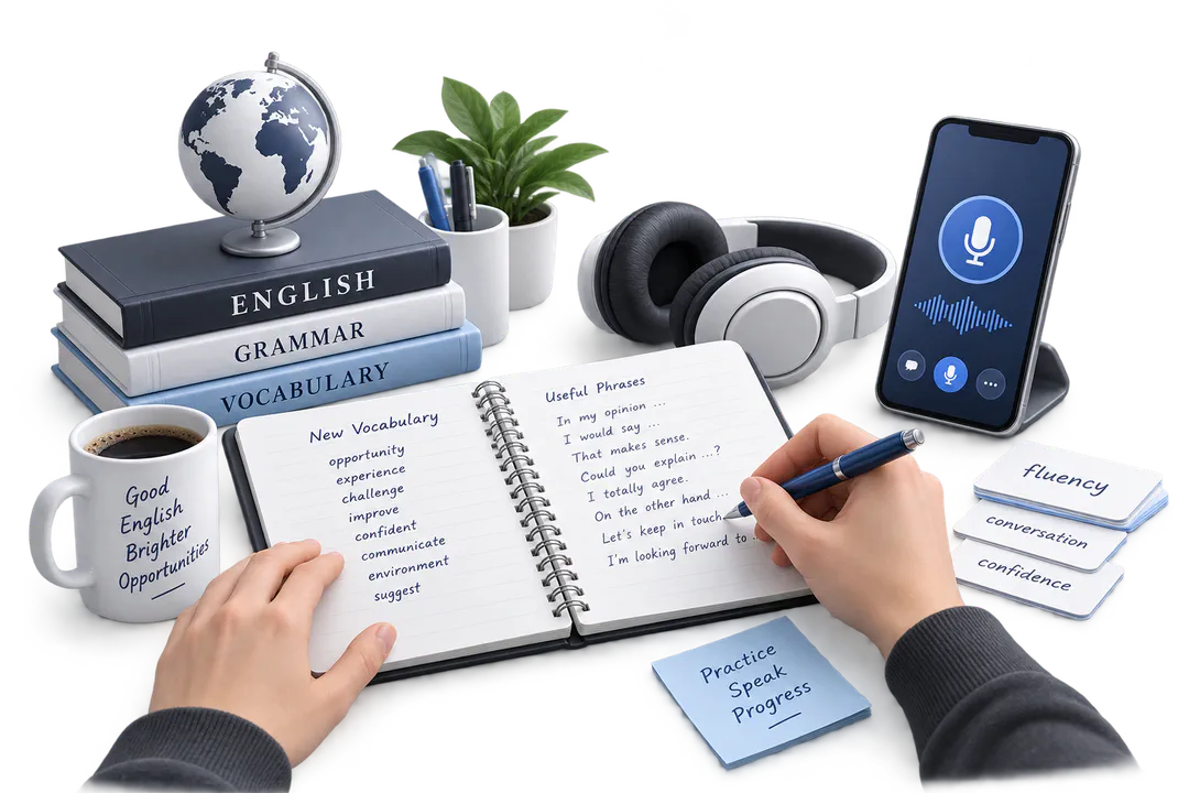 Иллюстрация обучения по теме «Английский Intermediate»