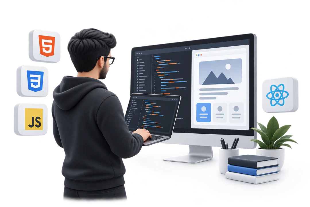 Иллюстрация обучения по теме «Frontend-разработка»