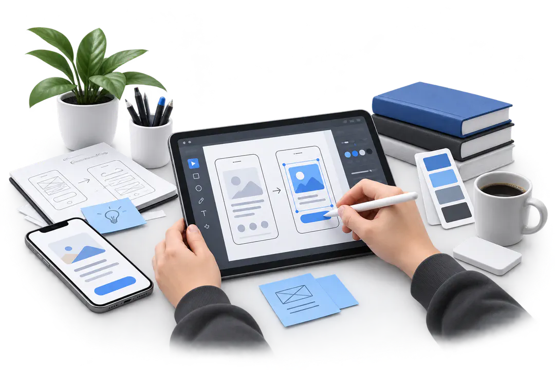 Иллюстрация обучения по теме «UX/UI дизайн»