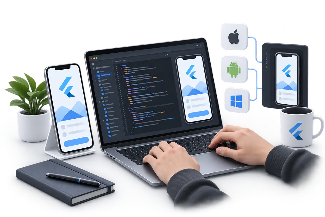 Иллюстрация обучения по теме «Flutter»