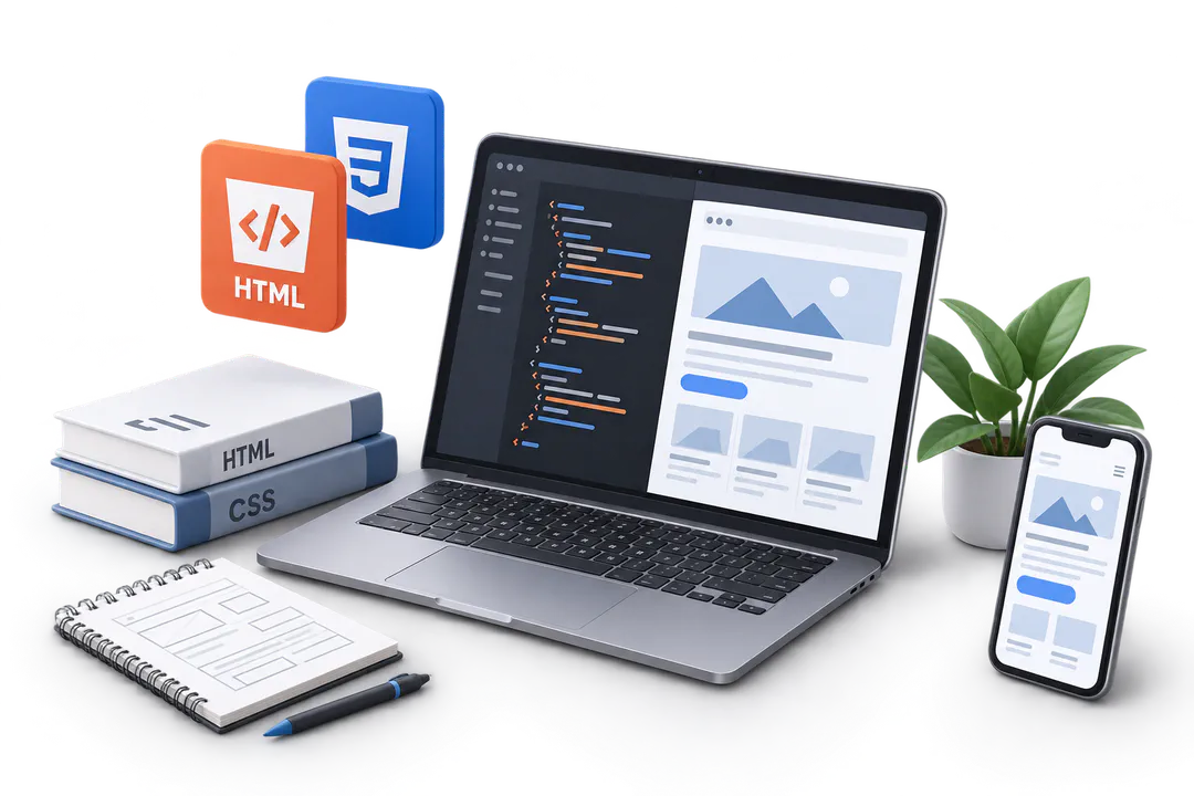 Иллюстрация обучения по теме «Верстка на HTML/CSS»