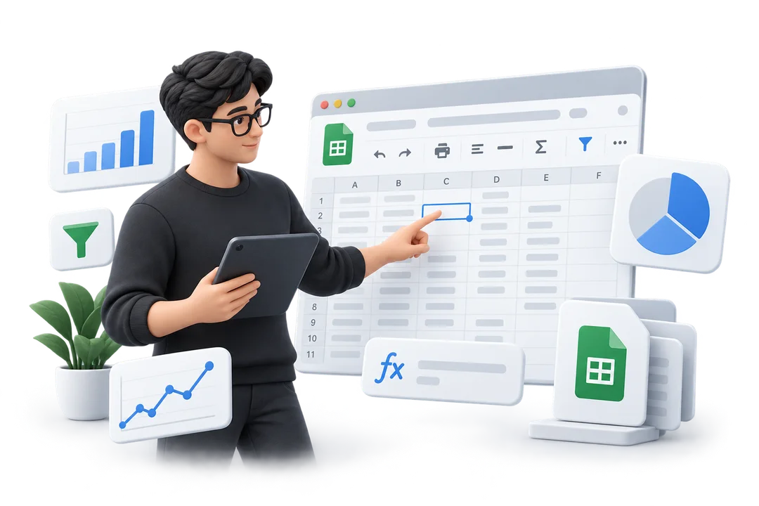 Иллюстрация обучения по теме «Работа с Google таблицами»