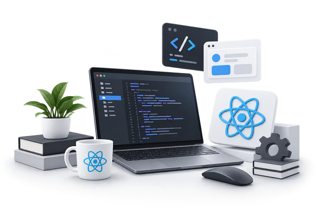 Иллюстрация обучения по теме «ReactJS»