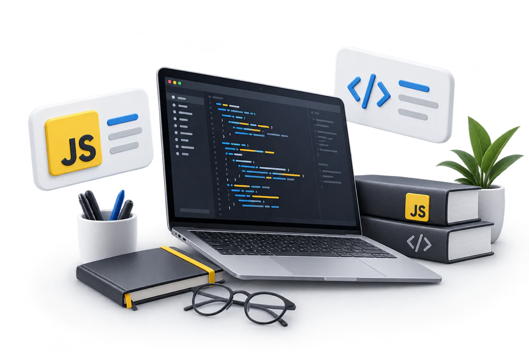 Иллюстрация обучения по теме «JavaScript программирование»
