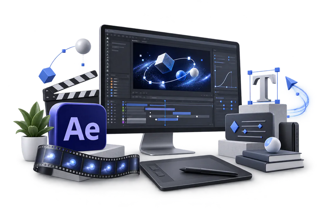 Иллюстрация обучения по теме «Adobe After Effects»